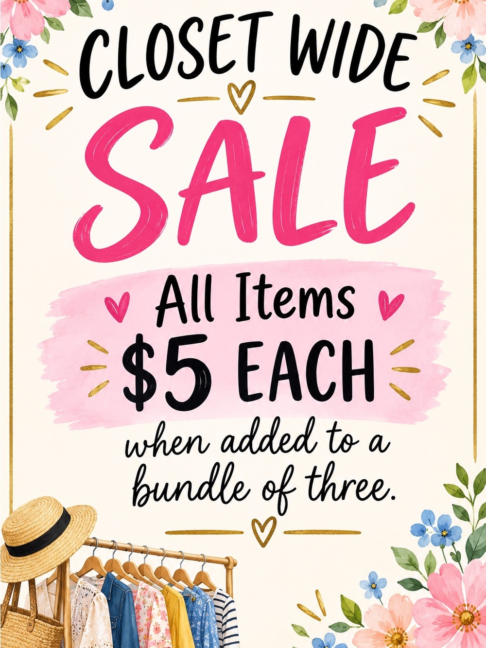 Closet Wide Sale $5 each, bundle of 3 or more.
